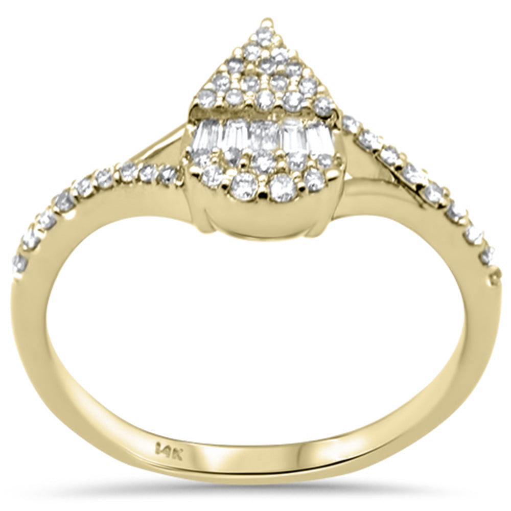 ''SPECIAL! .30ct G SI 14K Yellow GOLD Round & Baguette Diamond Pear Shaped Women's Ring Size 6.5''