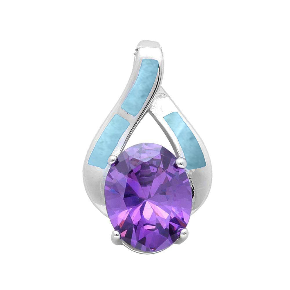 Larimar & Amethyst Fashion .925 Sterling Silver PENDANT