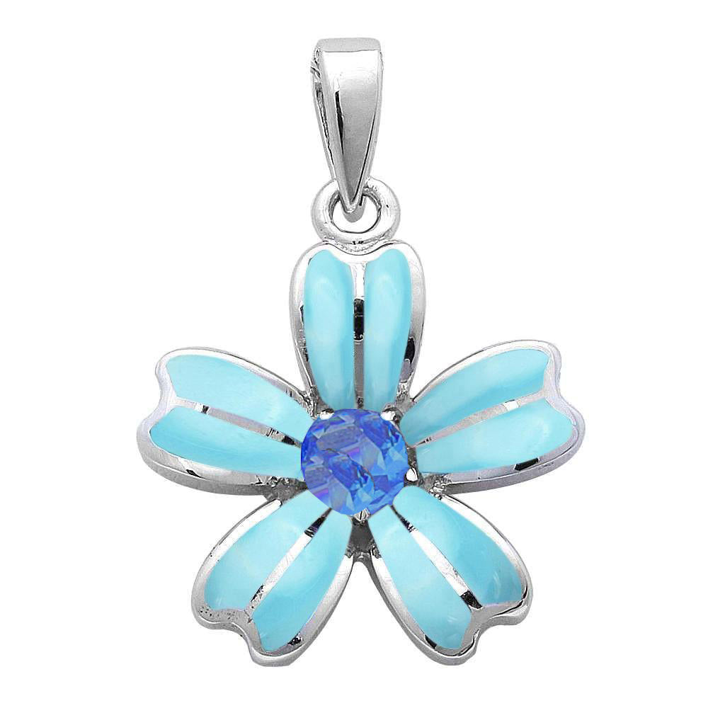 CLOSEOUT! Natural Larimar & Tanzanite FLOWER .925 Sterling Silver Pendant