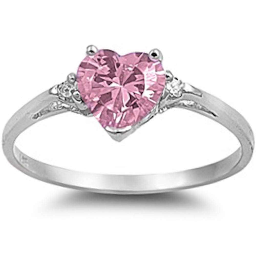 Pink Cz Heart & Cz .925 Sterling Silver Ring Sizes 3-13 – Sonara Jewelry