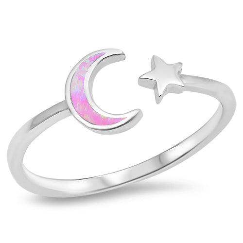 CLOSEOUT! Pink Opal Wraparound Moon & star .925 Sterling Silver RING Sizes 5-10