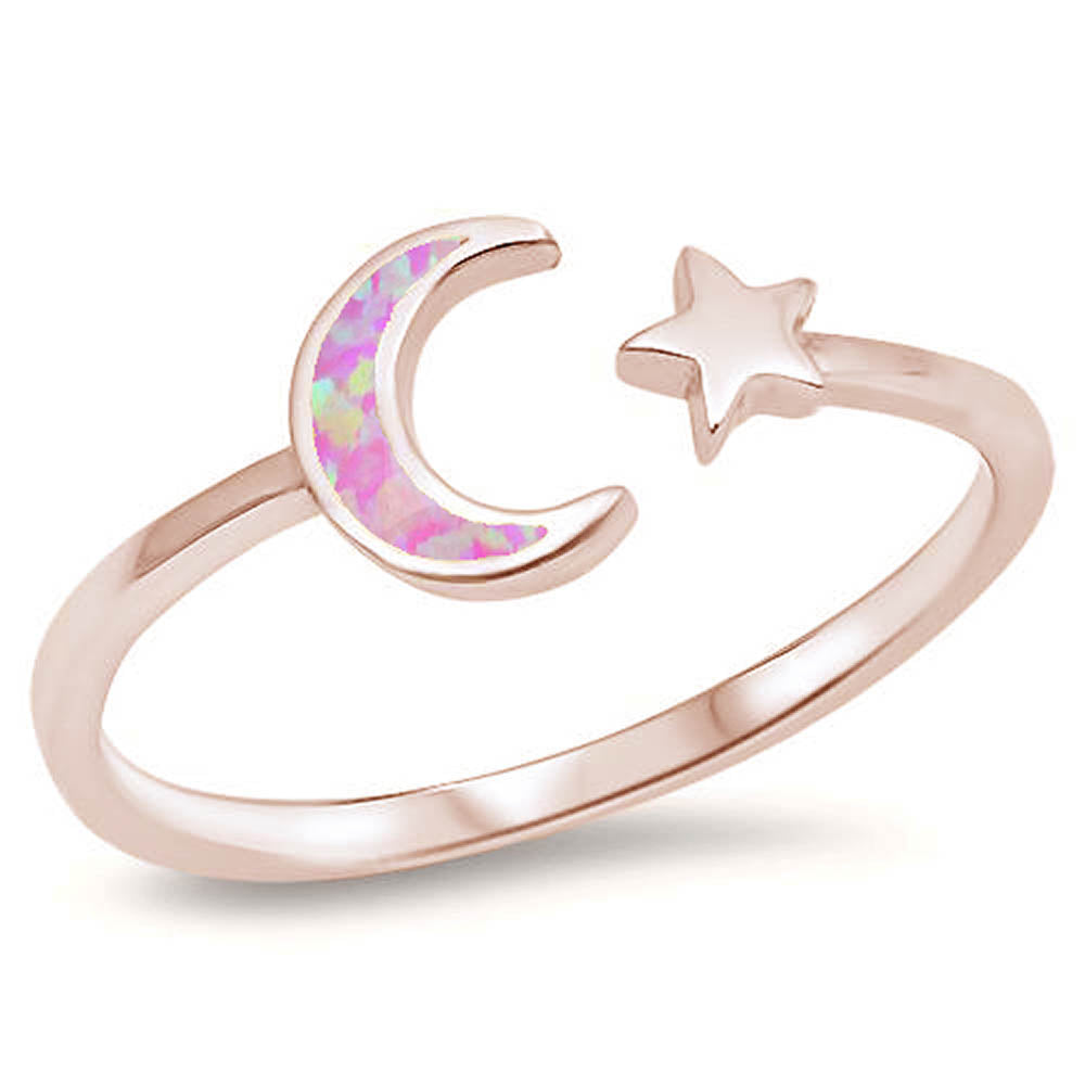 CLOSEOUT! Rose Gold Plated Pink Opal Wraparound Moon & star .925 Sterling Silver RING Sizes 5-10