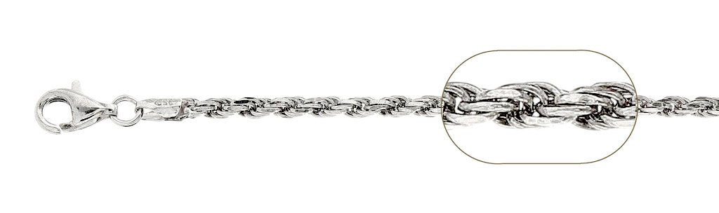 ''060-3.0MM Rhodium Plated Rope Chain .925  Solid STERLING SILVER Available in 8''''-28'''' inches''