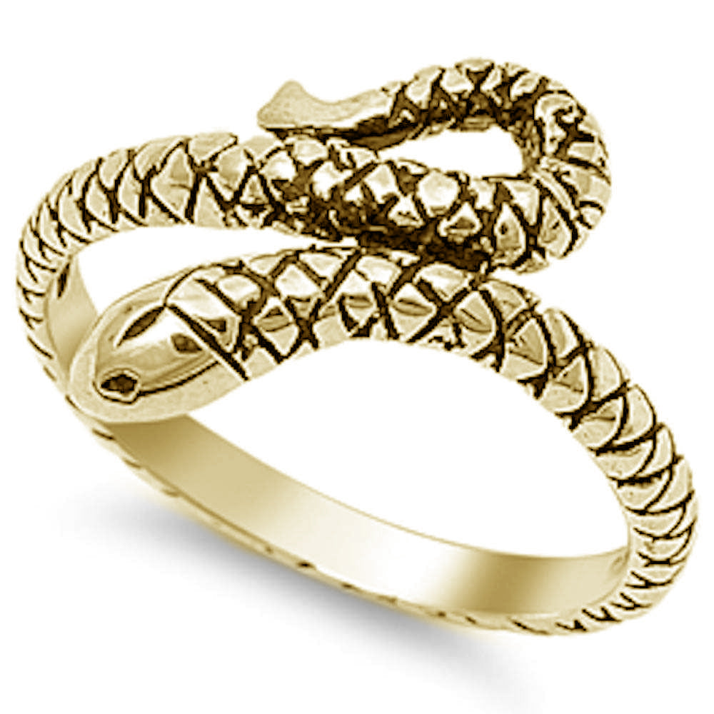 Yellow Gold Plated Solid SNAKE .925 Sterling Silver Ring Sizes 5-10