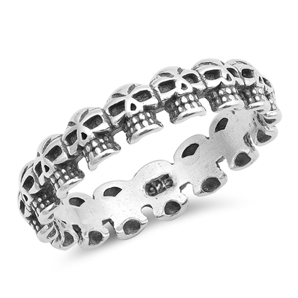 CLOSEOUT! Plain Multiple SKULLs Band .925 Sterling Silver Ring