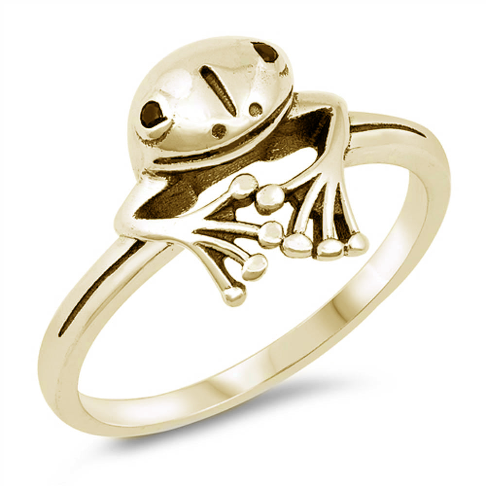 ''CLOSEOUT! Yellow Gold Plated ''''Peeping FROG'''' .925 Sterling Silver Ring Sizes 4-10''