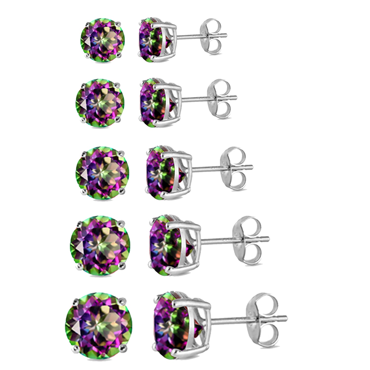 Round Rainbow Topaz CUBIC ZIRCONIA Casting Stud .925 Sterling Silver Earrings 2MM-10MM Available