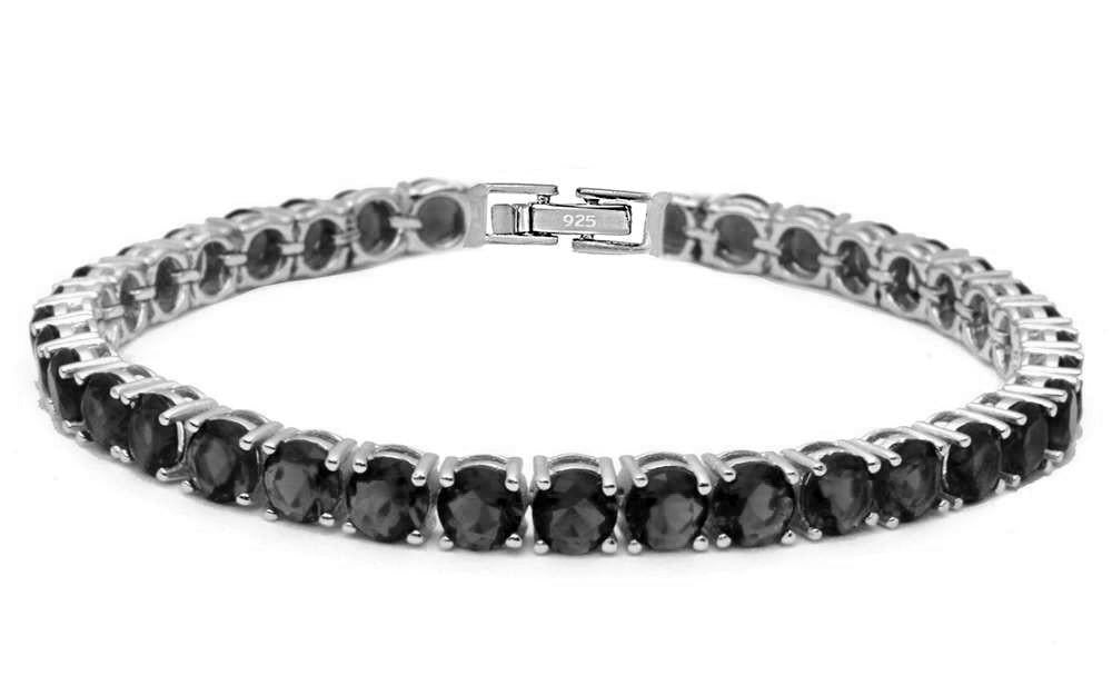 ''4.5MM Round 14.5CT Fine Black CUBIC ZIRCONIA .925 Sterling Silver Bracelet 7.25''''''