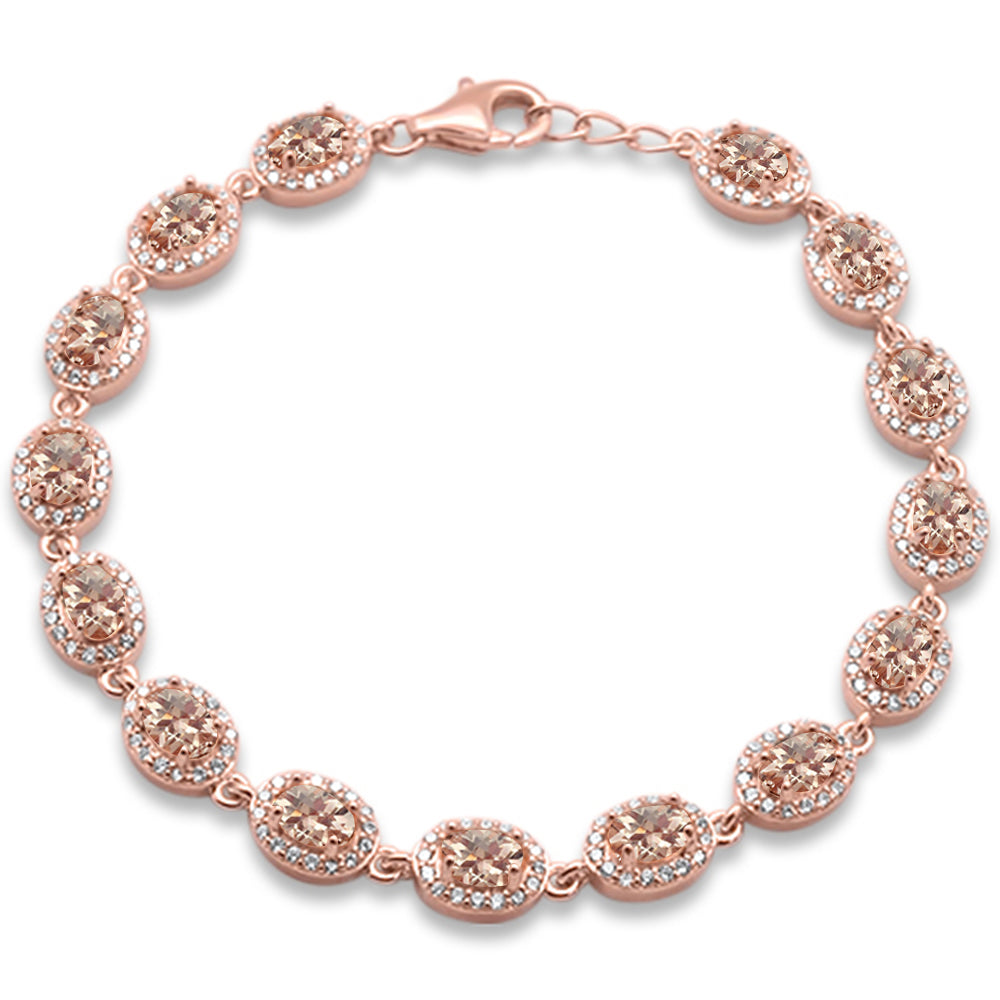 ''CLOSEOUT! Rose Gold Plated Oval Morganite & CUBIC ZIRCONIA .925 Sterling Silver Bracelet 7.5'''' Long