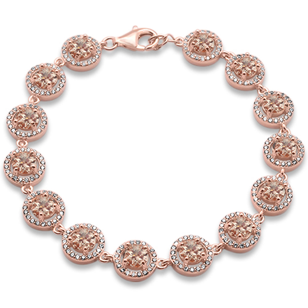 ''CLOSEOUT! Rose Gold Plated Halo Morganite & CUBIC ZIRCONIA .925 Sterling Silver Bracelet 7.5'''' Long