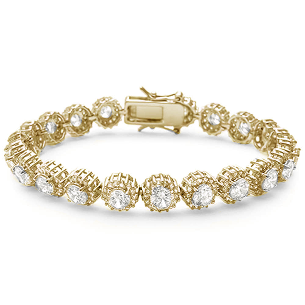 ''CLOSEOUT! Elegant 7'''' Round CUBIC ZIRCONIA Yellow Gold Plated .925 Sterling Silver Bracelet''