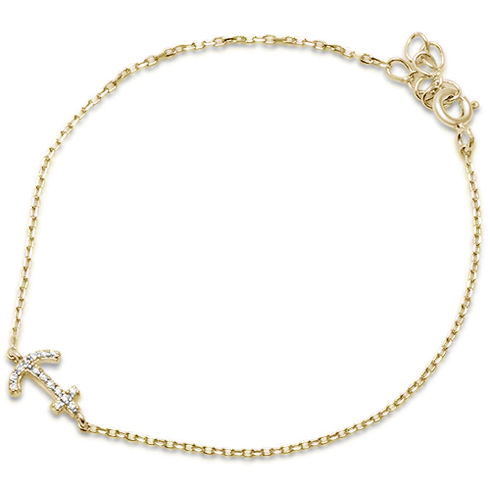 CLOSEOUT! Yellow Gold Plated CUBIC ZIRCONIA Anchor .925 Sterling Silver Bracelet