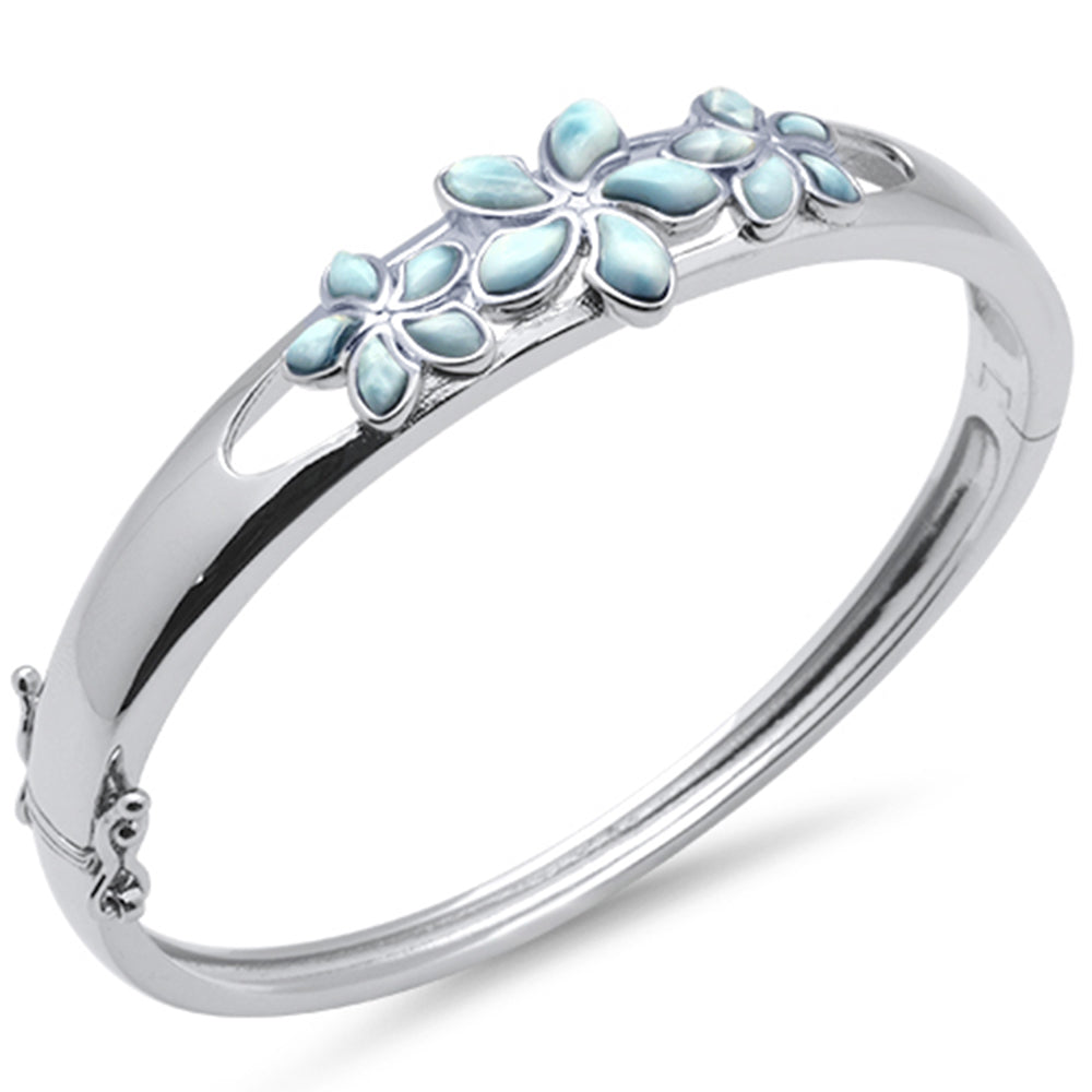 FLOWERS Natural Larimar .925 Sterling Silver Bangle Bracelet