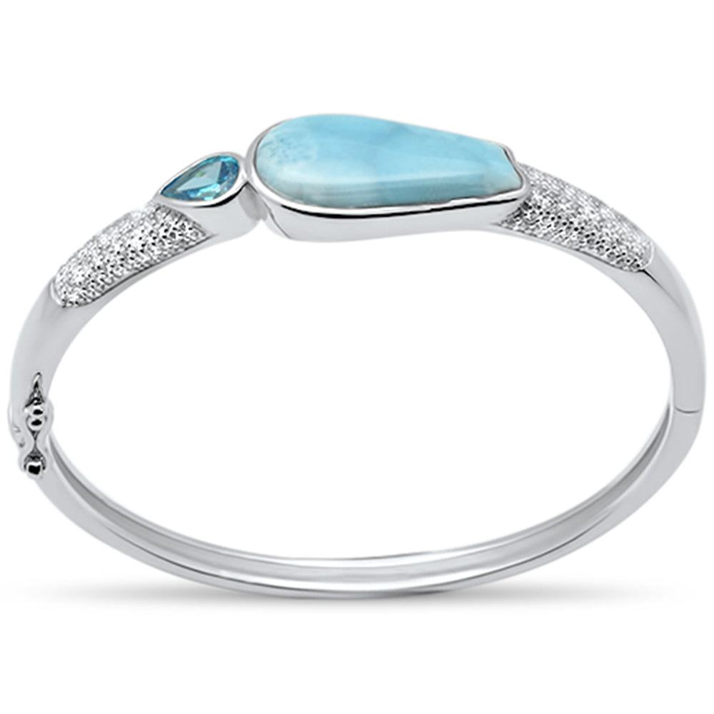 ''Natural Larimar, Blue Topaz & Cubic Zirconia .925 Sterling Silver Bangle BRACELET''