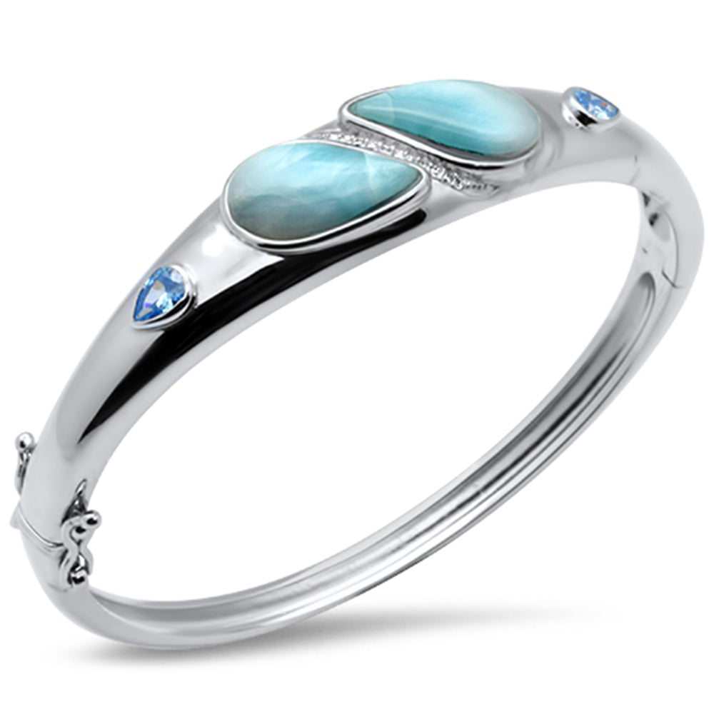 ''Pear Shaped Natural Larimar, Blue Topaz & CZ .925 Sterling Silver Bangle BRACELET''