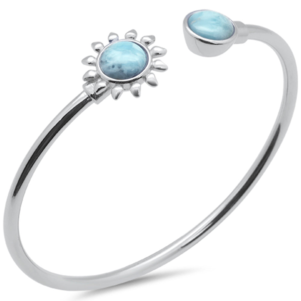 Natural Larimar Sunflower .925 STERLING SILVER Cuff Bracelet