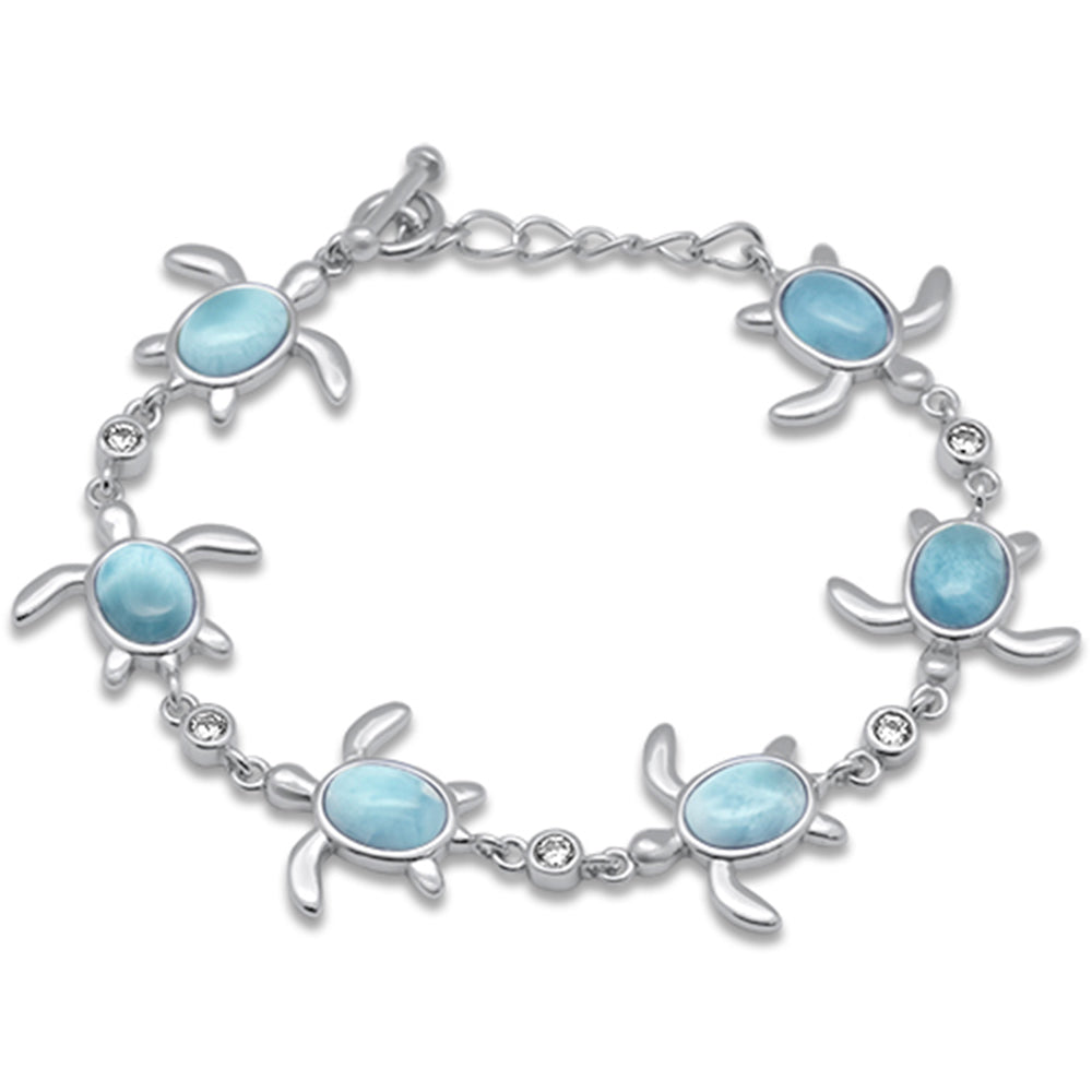 Oval Shaped Natural Larimar & CZ .925 Sterling Silver BRACELET