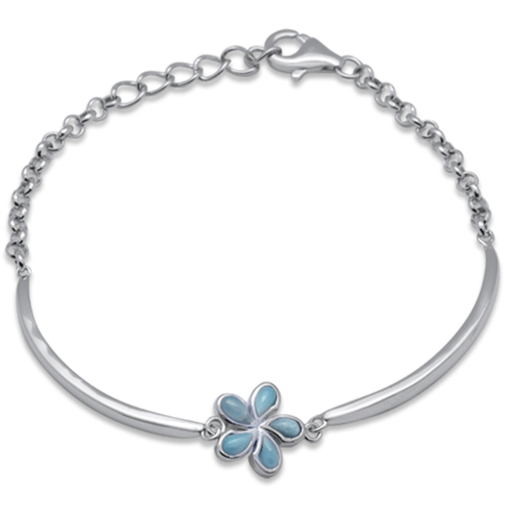 Natural Larimar Flower .925 Sterling Silver BRACELET