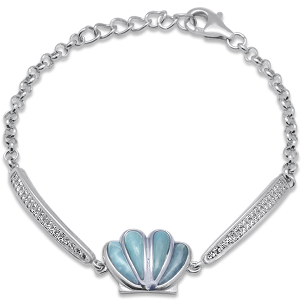 Oyster Shell Natural Larimar & CZ .925 Sterling Silver BRACELET