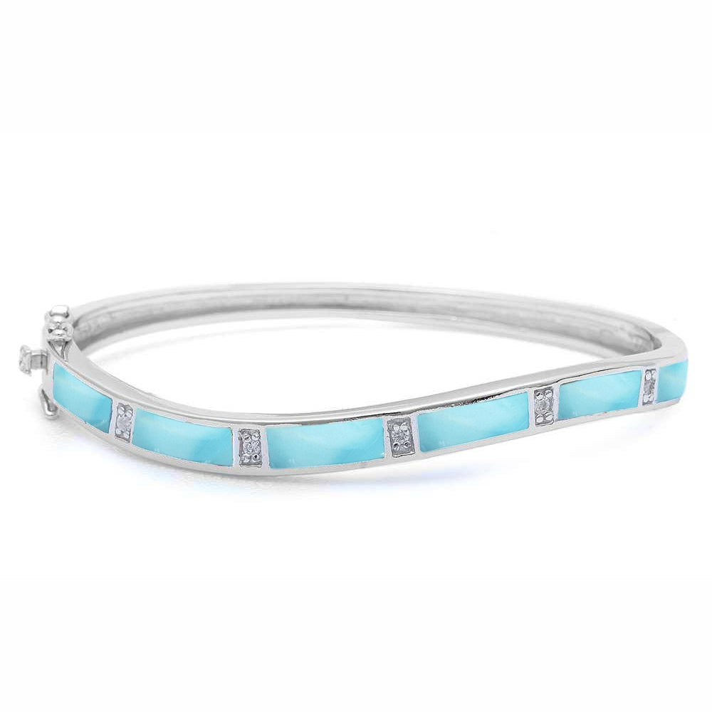 Natural Larimar Bangle .925 Sterling Silver BRACELET