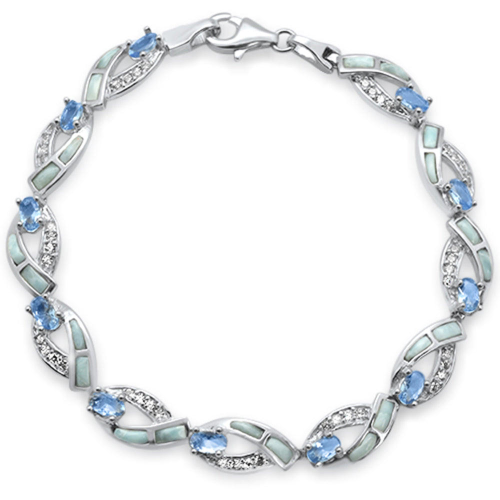 ''Oval Tanzanite, Natural Larimar & CZ  .925 STERLING SILVER Bracelet 7.5''''''