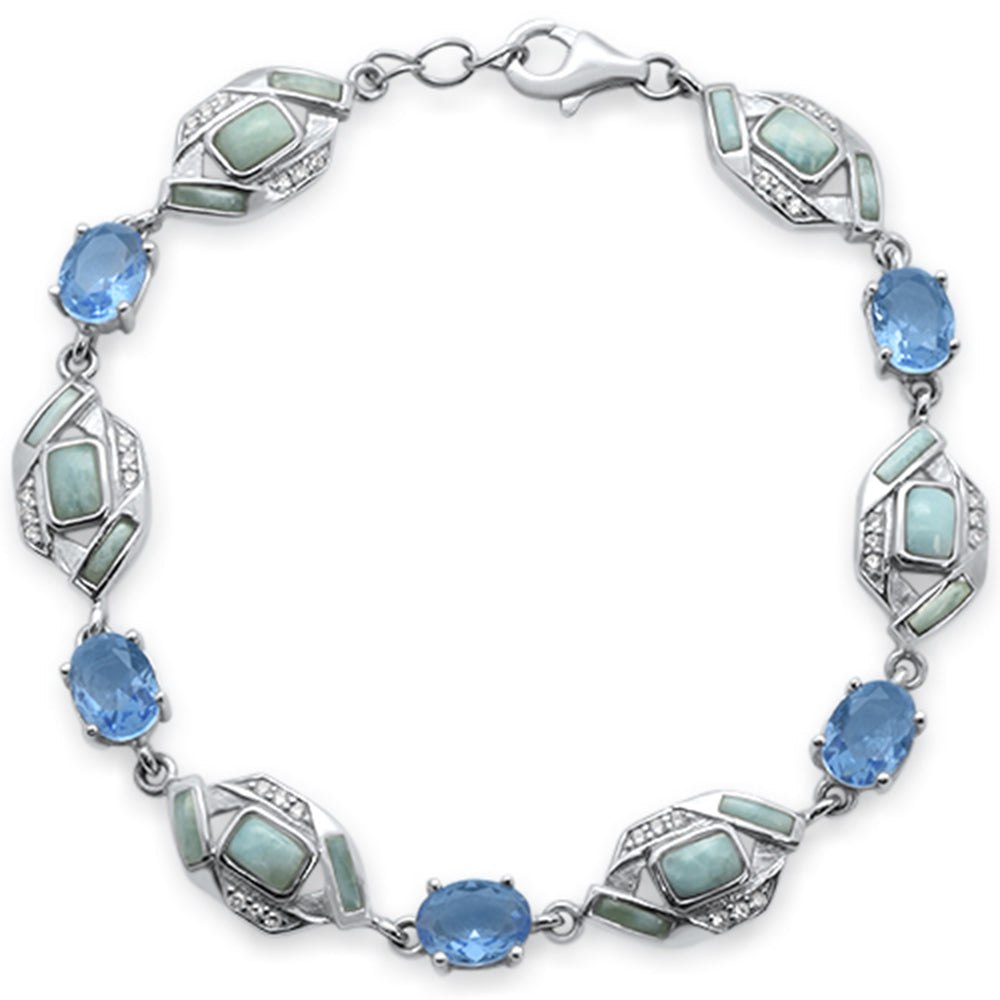 ''Oval Tanzanite, Natural Larimar & CZ  .925 Sterling Silver BRACELET 7.5''''''