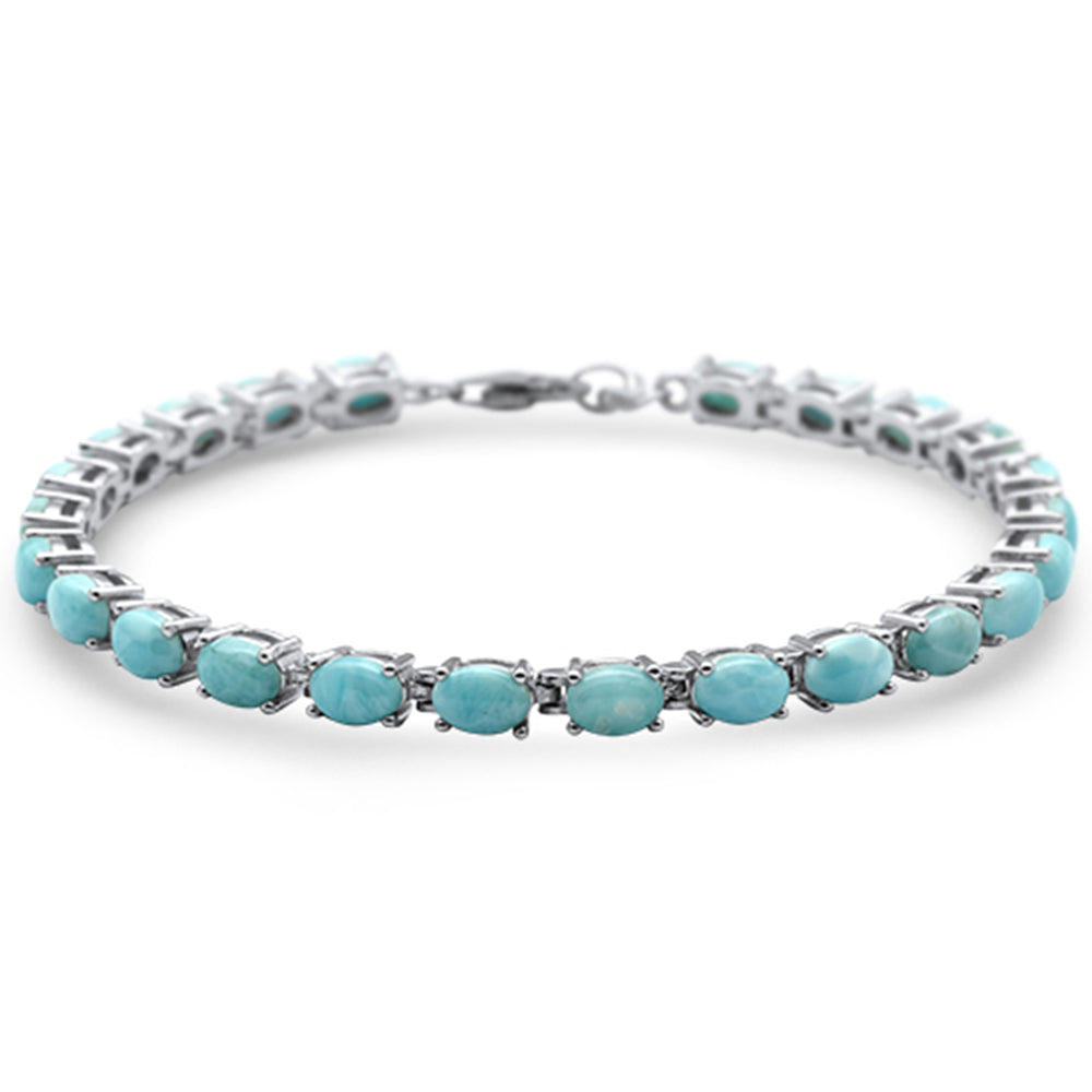 ''Natural Larimar Oval Shape Fire .925 STERLING SILVER Bracelet 7'''' Long''