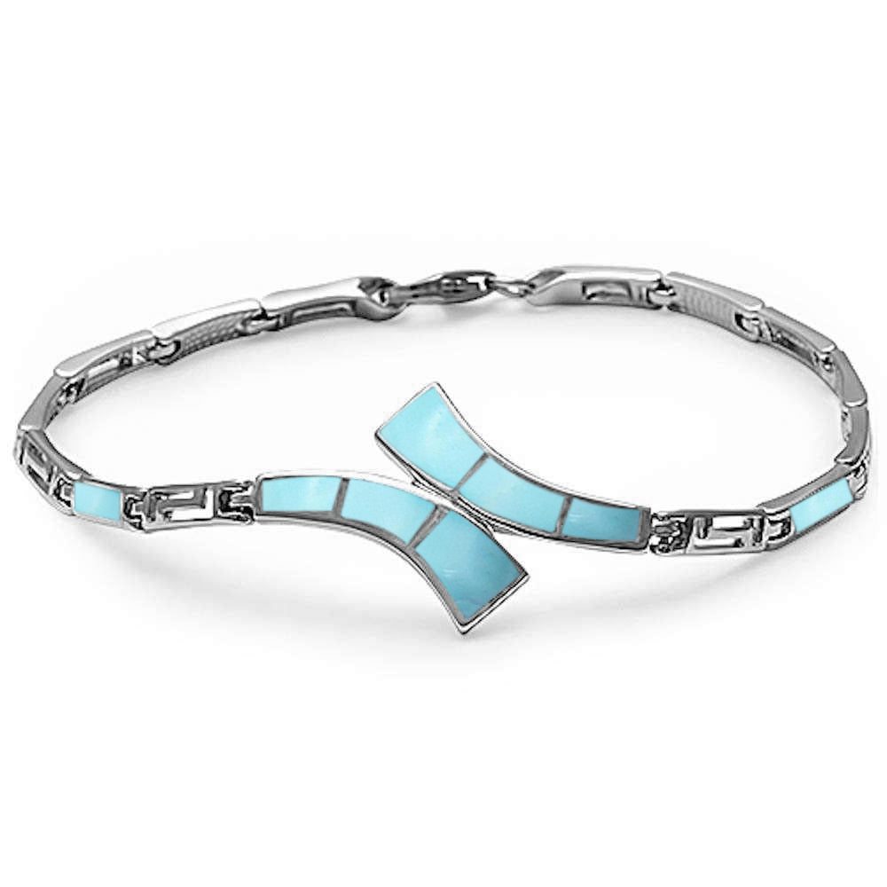 CLOSEOUT!New Natural Larimar Design .925 Sterling Silver Bracelet