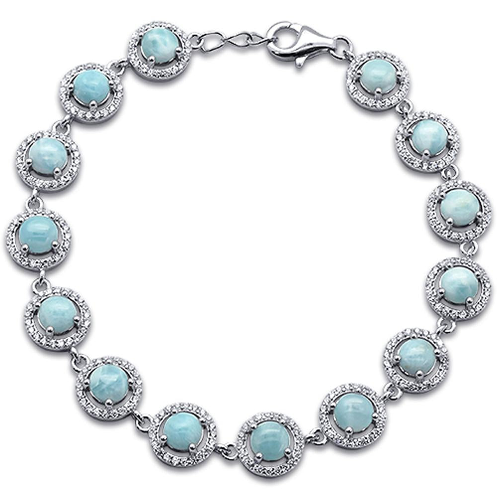 ''Elegant Halo Style Natural Larimar .925 STERLING SILVER Bracelet 7.5'''' Long''