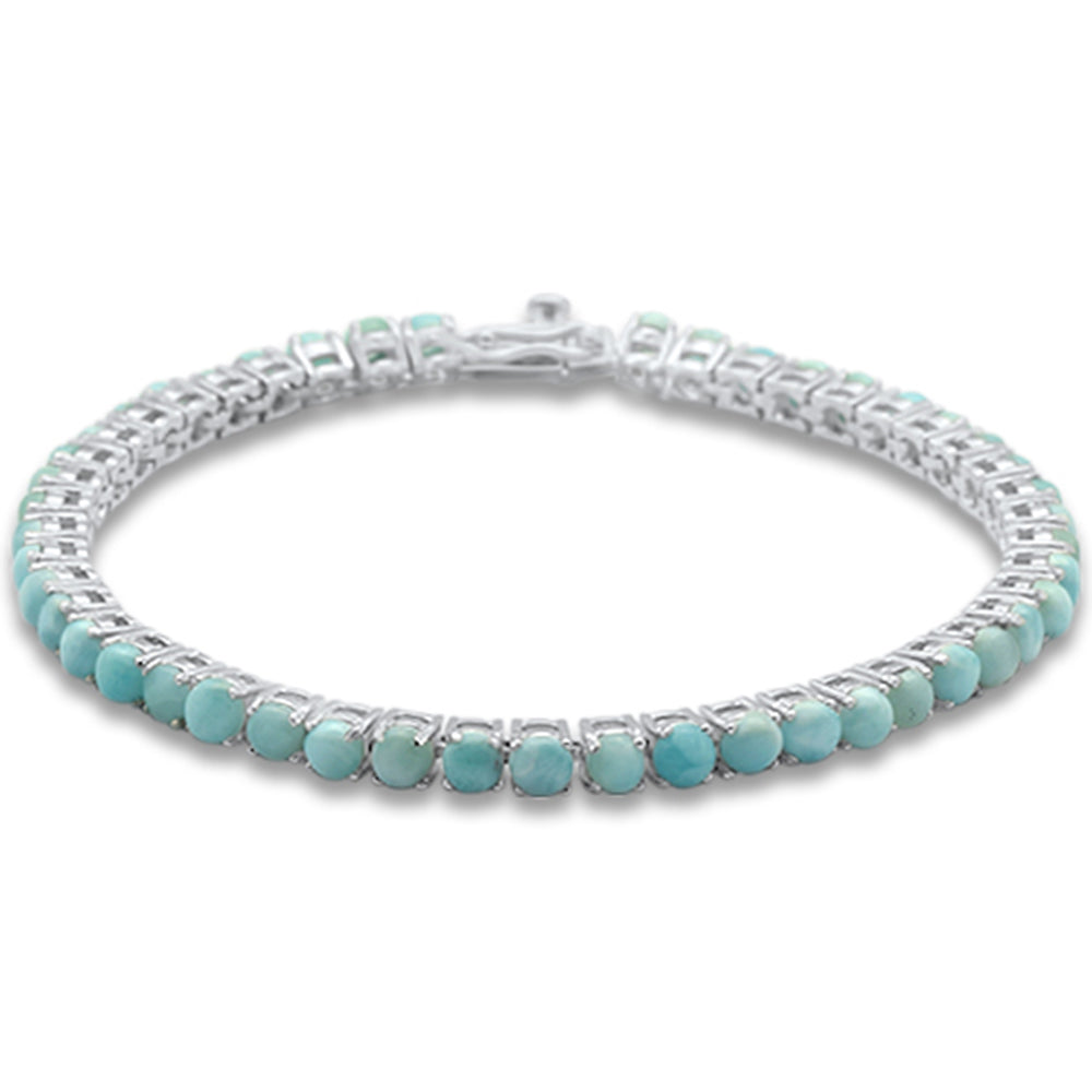 ''4MM Round Natural Larimar .925 Sterling Silver BRACELET 7.5'''' Long''