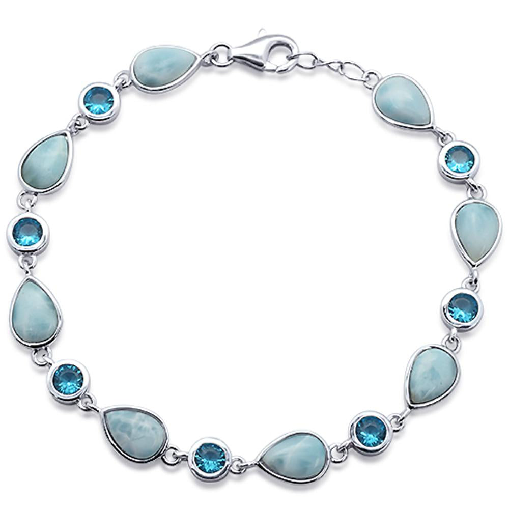 ''Pear Natural Larimar & Blue Topaz .925 STERLING SILVER Bracelet 7.5'''' to 8'''' Long''