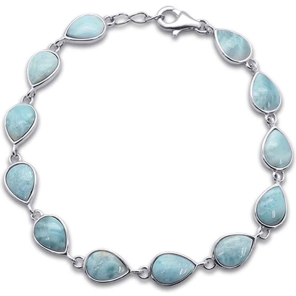 ''Pear Shape Natural Larimar .925 Sterling Silver BRACELET 7.5'''' Long''