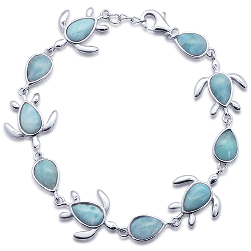 ''Natural Larimar Turtle Charm .925 STERLING SILVER Bracelet 7.5'''' to 8'''' Long''