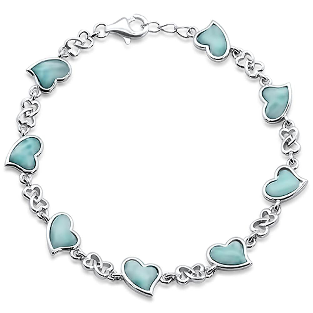 ''Natural Larimar Heart Charm .925 STERLING SILVER Bracelet 7.5'''' Long''