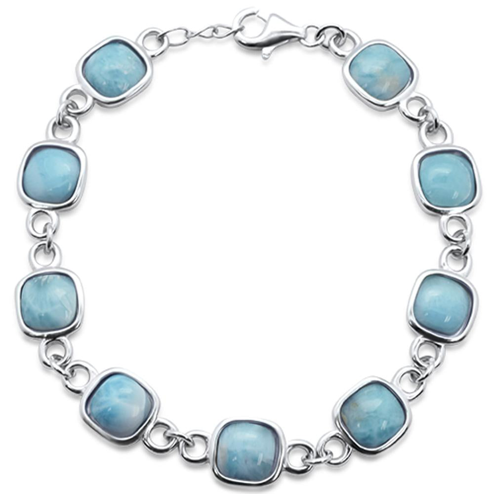 ''Cushion Cut Natural Larimar .925 Sterling Silver BRACELET 7.5'''' Long''