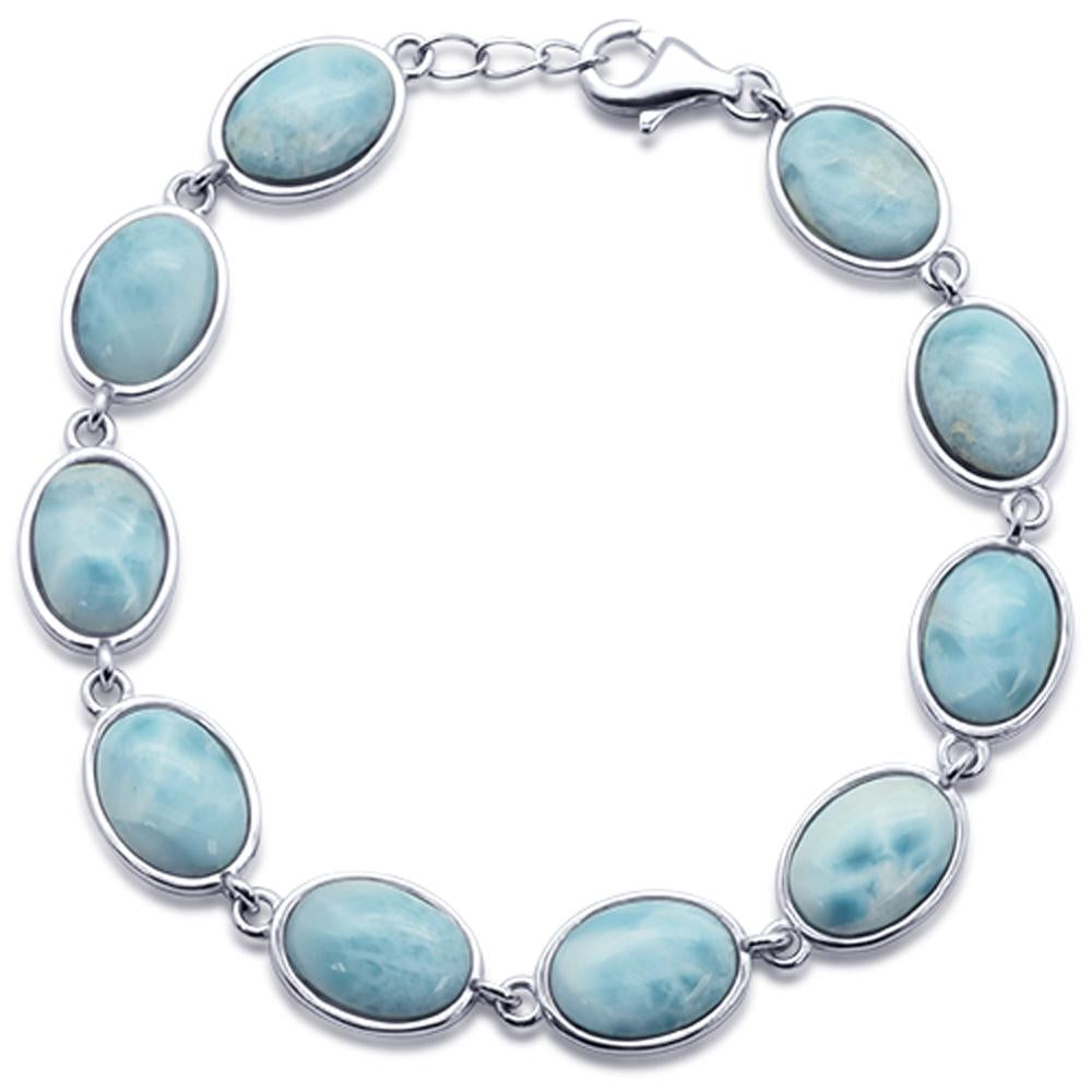 ''Oval Cut Natural Larimar .925 STERLING SILVER Bracelet 7.5'''' Long''