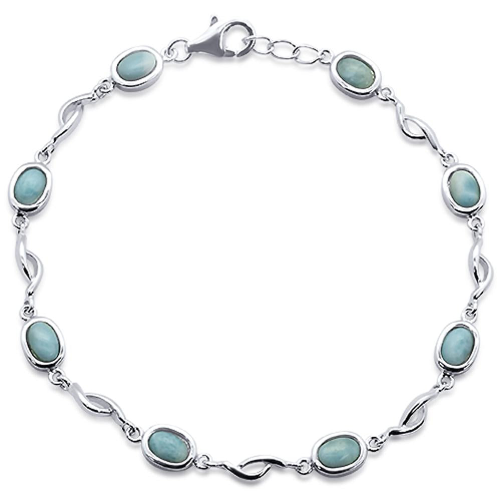 ''Oval Natural Larimar .925 STERLING SILVER Bracelet 7.5'''' to 8'''' Long''