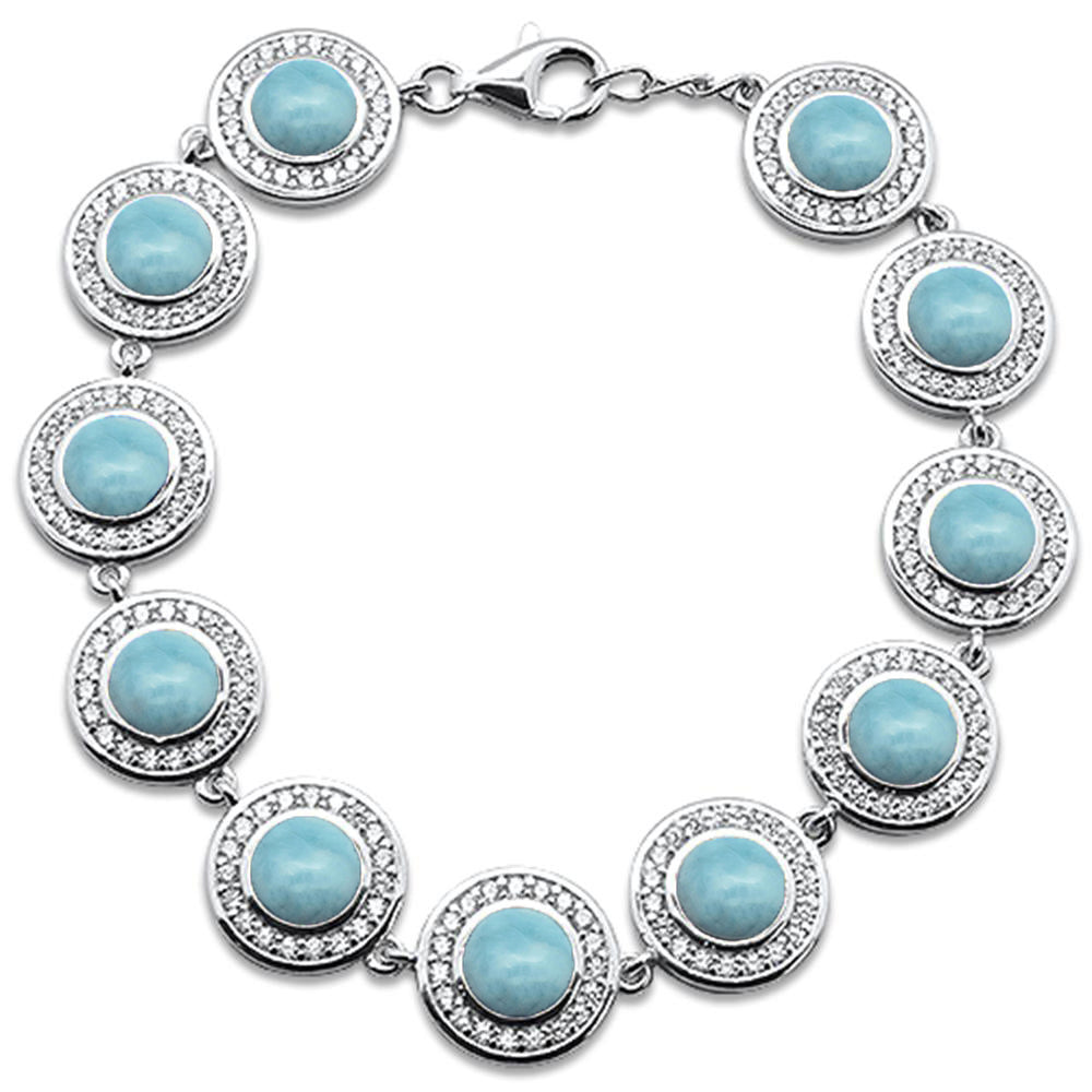 ''Round Natural Larimar & Cubic Zirconia .925 STERLING SILVER Bracelet 7'''' Long''