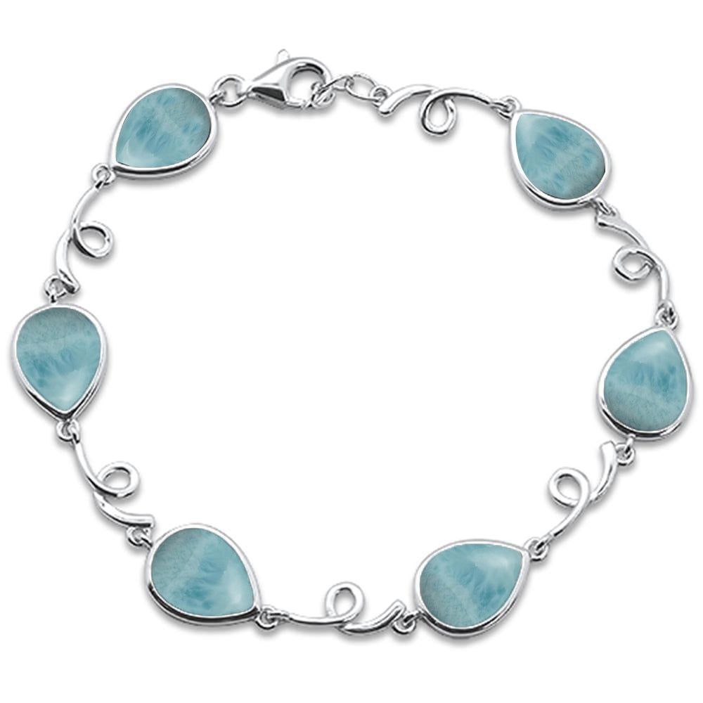 ''Pear Shape Natural Larimar Design .925 Sterling Silver BRACELET 7'''' Long''