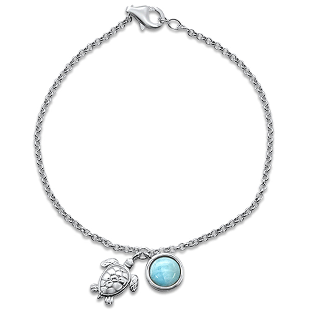 ''New Natural Larimar Turtle .925 Sterling Silver BRACELET 7.5'''' Long''