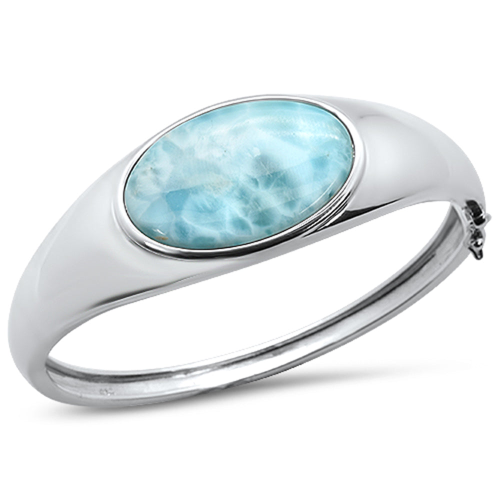 Oval Natural Larimar .925 STERLING SILVER Bangle Bracelet