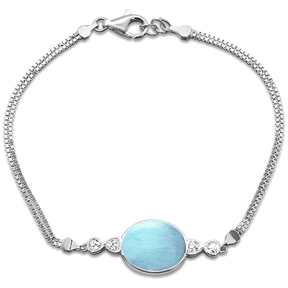 ''New Natural Larimar Oval .925 STERLING SILVER Bracelet 8'''' Long''