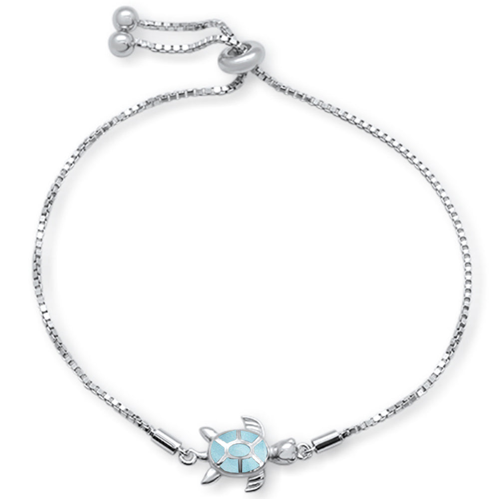 ''Natural Larimar Turtle .925 STERLING SILVER Bracelet  7-9'''' Adjustable Toggle Bola Bracelet''