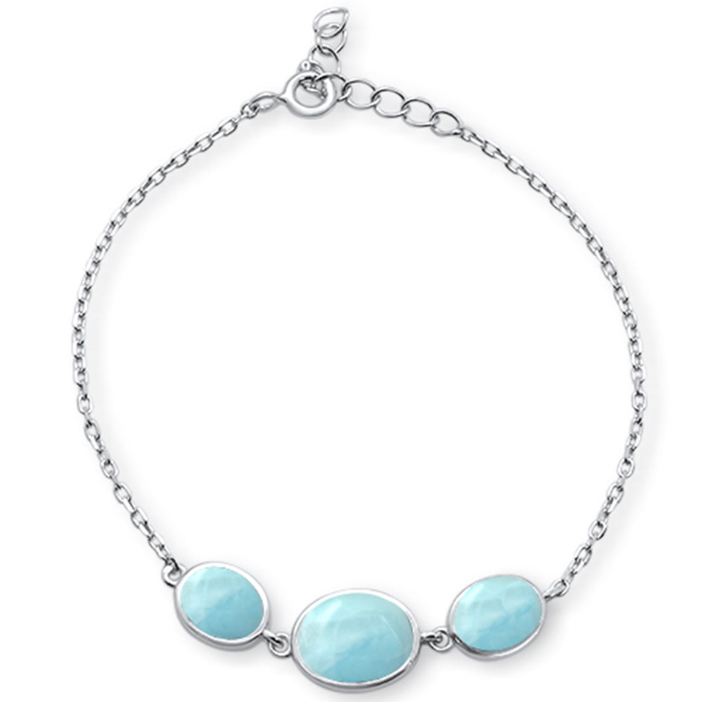 ''Oval Natural Larimar  .925 STERLING SILVER Bracelet 6''''+1''''ext''