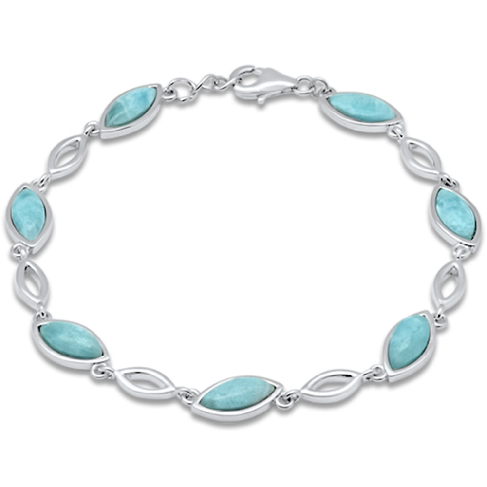 ''Marquise Shape Natural Larimar .925 STERLING SILVER Bracelet 8'''' Adjustable''