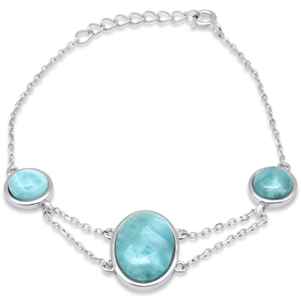 ''Oval & Round Natural Larimar .925 STERLING SILVER Bracelet 6'''' + 1'''' Adjustable''