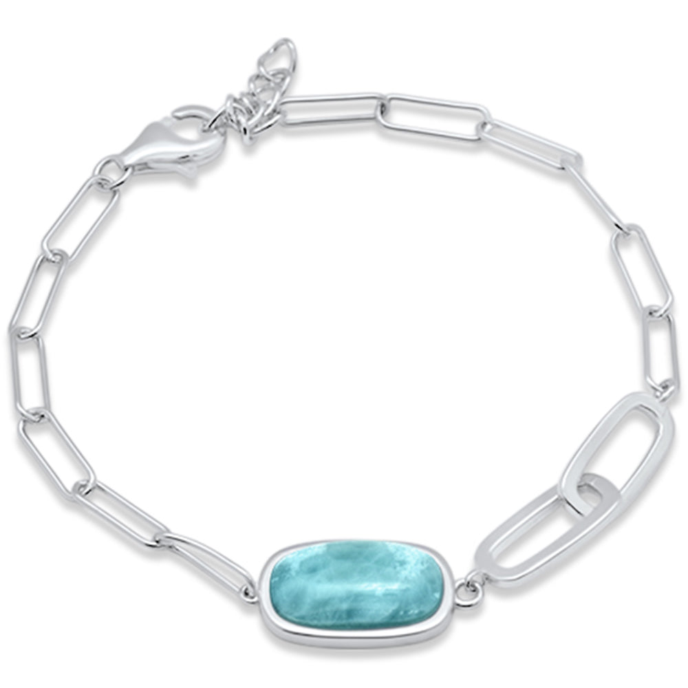 ''Natural Larimar with Link .925 Sterling Silver BRACELET 6.5'''' + 1'''' Adjustable''