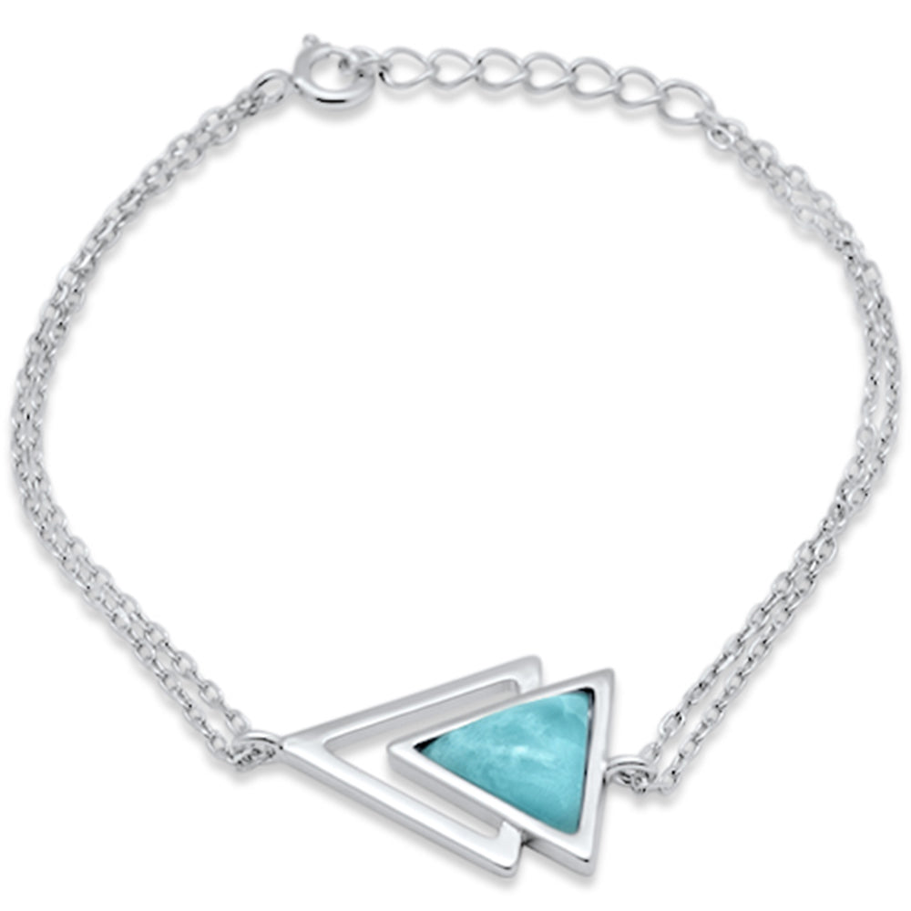 ''Triangle Shape Natural Larimar .925 Sterling Silver BRACELET 5.5'''' + 1'''' Adjustable''