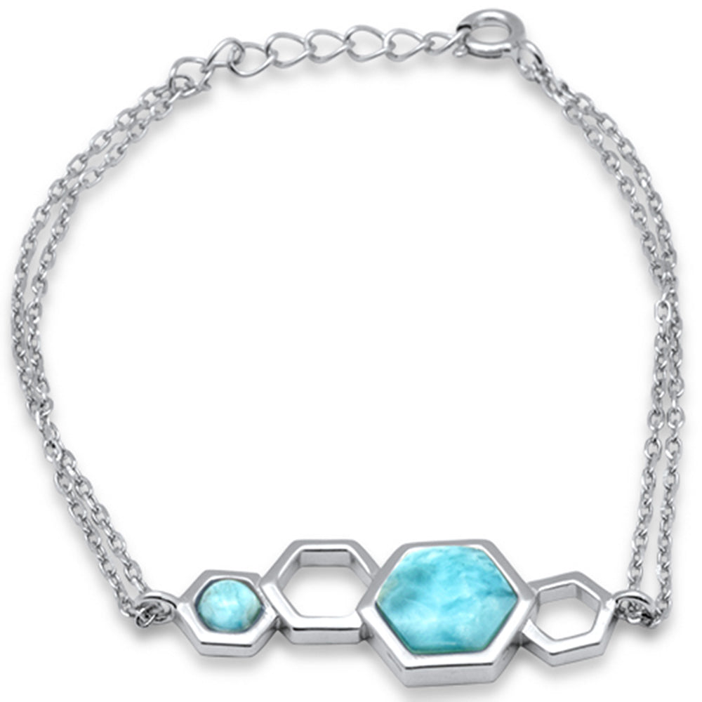 ''Hexagon Shape Natural Larimar Pattern .925 Sterling Silver BRACELET 5.5'''' + 1'''' Adjustable''