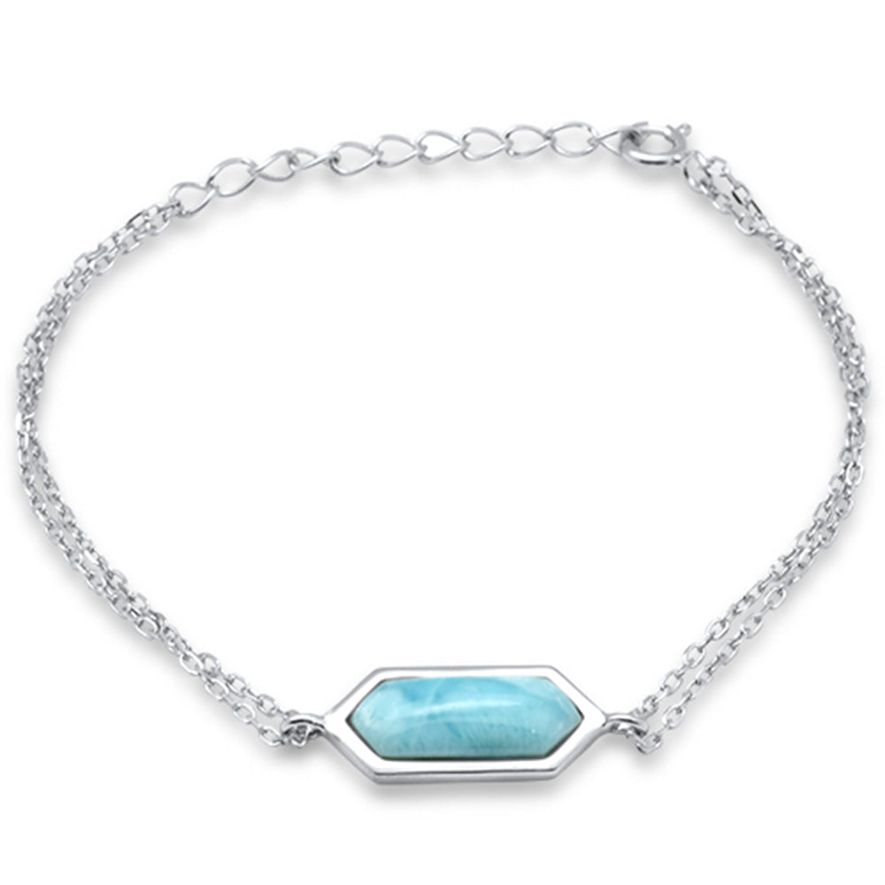 ''Crystal Shaped Natural Larimar .925 Sterling Silver BRACELET 5.5'''' + 1.5'''' Adjustable''